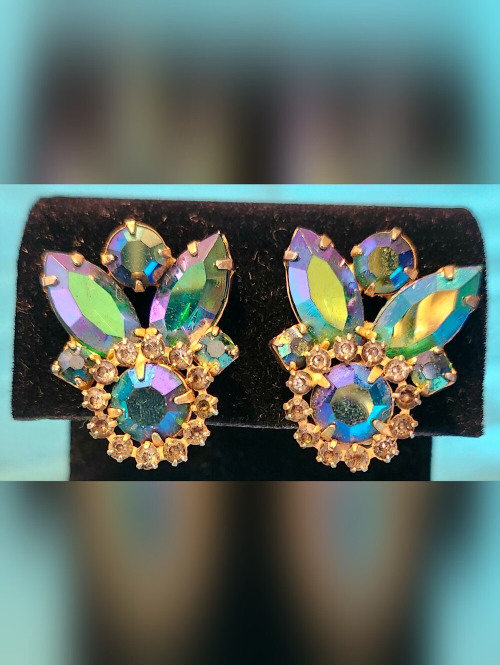 Vintage Aurora Borealis Peacock Juliana Style Jewelry Set - Picture 9 of 10